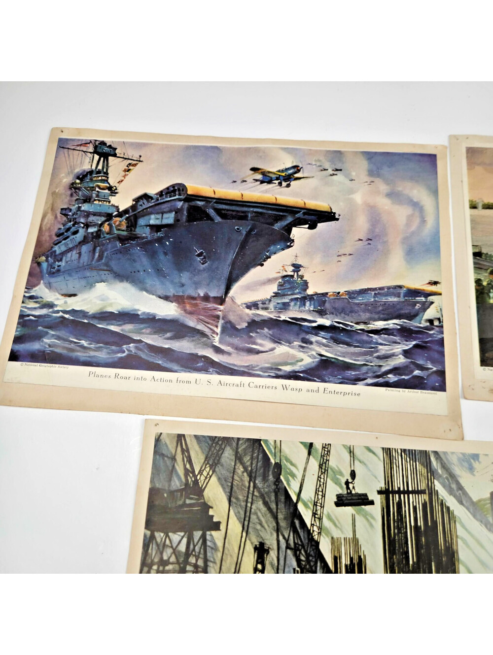 Set of 5 Vintage National Geographic WWII Illustrated Prints